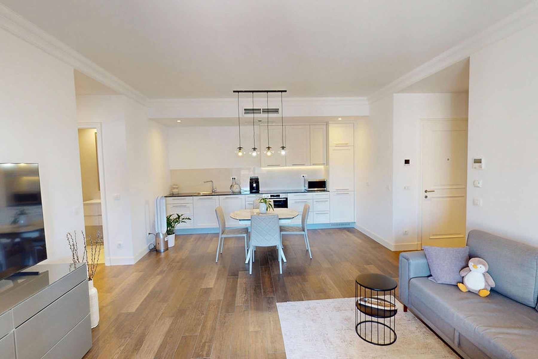 Ground-floor garden one-bedroom apartment, open-plan living and dining with kitchen